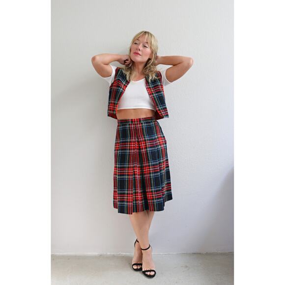 1960's Vintage Tartan Plaid Skirt & Vest Set Women's XS SM Scottish Pleat Skirt - Picture 6 of 9